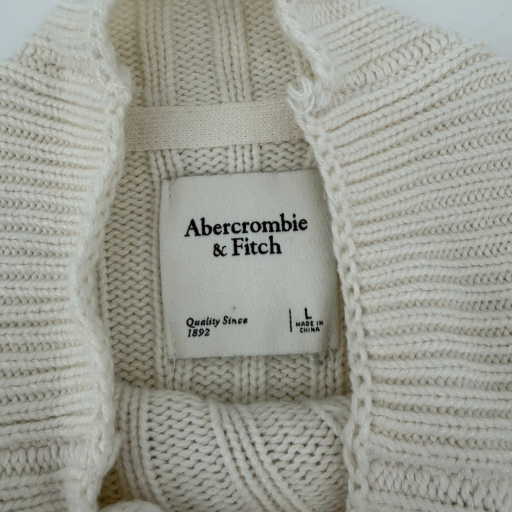 Abercrombie Fitch Striped Mock Neck Ribbed Knit Sweater Cream Navy Women's L - Picture 5 of 9